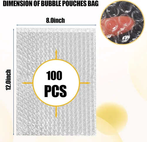 Miniatura 2 de 100 bolsas de burbujas transparentes, 8 x 12 pulgadas, bolsa de burbujas para embalaje y envío, bolsas protectoras de burbujas de doble capa