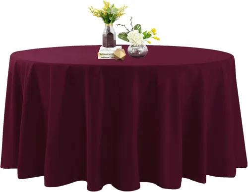 Miniatura 76 de Mantel de poliéster lavable de 90 pulgadas, resistente a las manchas y a las arrugas, mantel decorativo para mesa de comedor, fiestas de bufé y Negro