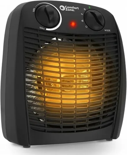 Comfort Zone Calentador de espacio interior con termostato ajustable, forzado por ventilador, eléctrico, protección contra sobrecalentamiento,