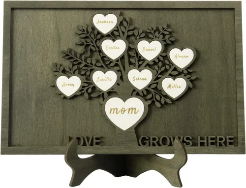 Miniatura 17 de Árbol genealógico con etiqueta de corazón, placas de madera grabadas personalizadas, regalos personalizados para madres, padres, escritorio, nombres