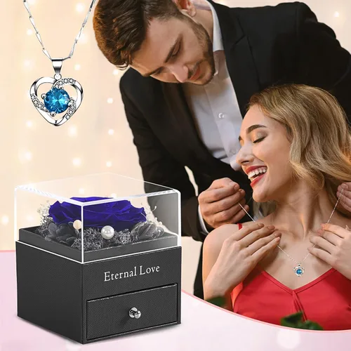 Miniatura 6 de Rosa preservada, regalos de cumpleaños para mujeres, mamá, novia, regalos para mamá, abuela, esposa, hija, hermana, cajas de joyería con collar Rosa
