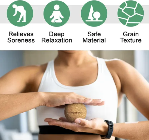 Miniatura 6 de COENGWO Bola de lacrosse de corcho, bola de terapia de tensión muscular de tejido profundo para terapia de punto de activación, dolor muscular