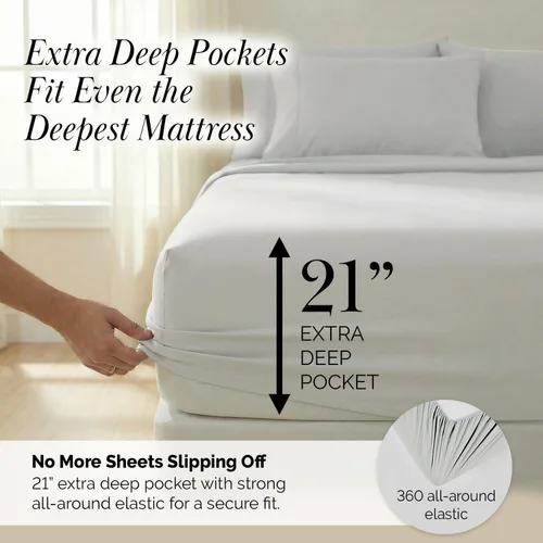 Miniatura 12 de Southshore Fine Living, Inc. Juego de 7 piezas de sábanas King divididas para cama ajustable, juego de sábanas King divididas con bolsillo de 21
