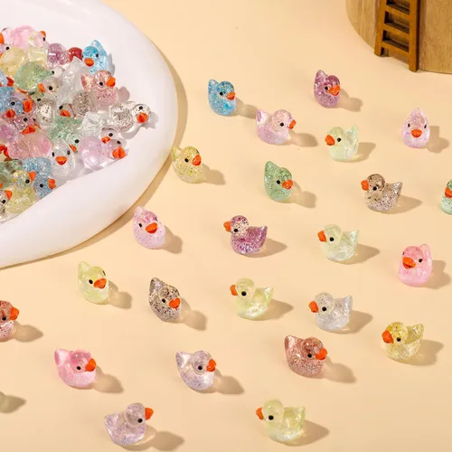 Miniatura 6 de 120 piezas de Fuyamp Mini patos de resina, lindas figuras de pato en miniatura coloridas para proyectos de bricolaje, acuario, decoración del hogar
