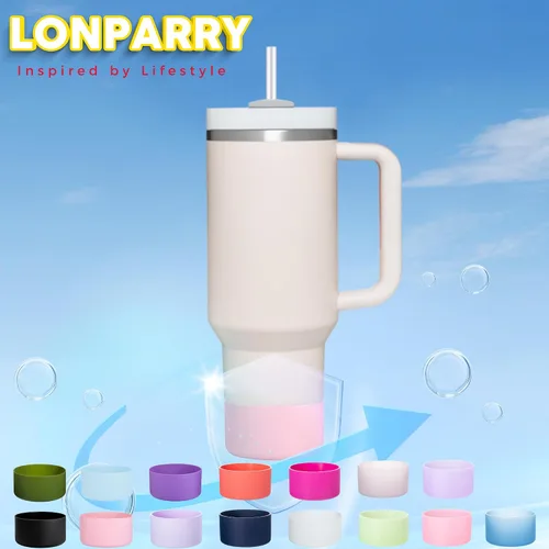 Miniatura 7 de LONPARRY Paquete de 4 fundas para botas Stanley Tumbler 40 30 oz Protector de fondo para Stanley Cup Quencher H2.0 Funda de silicona Stanley IceFlow