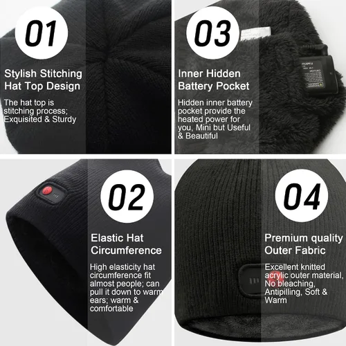 Miniatura 5 de Svpro Gorro con calefacción a batería - Gorro de invierno cálido recargable