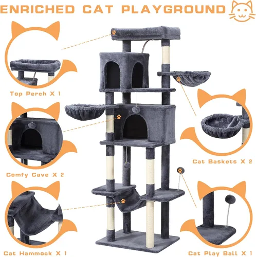 Miniatura 3 de Letkind Árbol para gatos de 70 pulgadas, torre grande para gatos con hamaca, poste rascador, condominio y torre para gatos de varios niveles