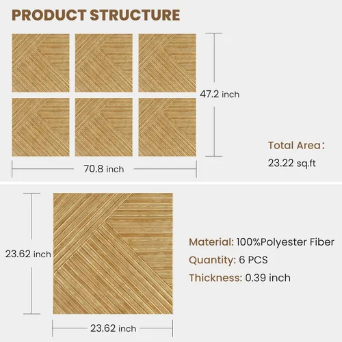 Miniatura 2 de Paneles de pared acústicos, paquete de 6 paneles de pared de tamaño total de 70.8 x 47.2 pulgadas, paneles de pared acústicos decorativos, paneles