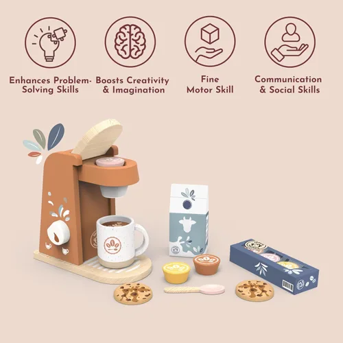 Miniatura 7 de SPEEDY MONKEY Juego de Máquina de Café de Madera para Niños – Certificado FSC Juego de Simulación de Cafetera Espresso, Conjunto de Café de Juego