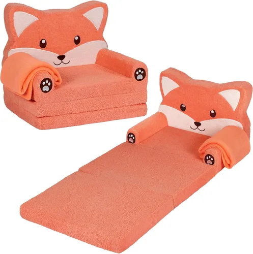 Miniatura 10 de Foryoomi Sofá para niños, sofá de bebé de 2 en 1 suave con manta plegable, silla cómoda, sofá de felpa convertible plegable, regalos para niños Oso
