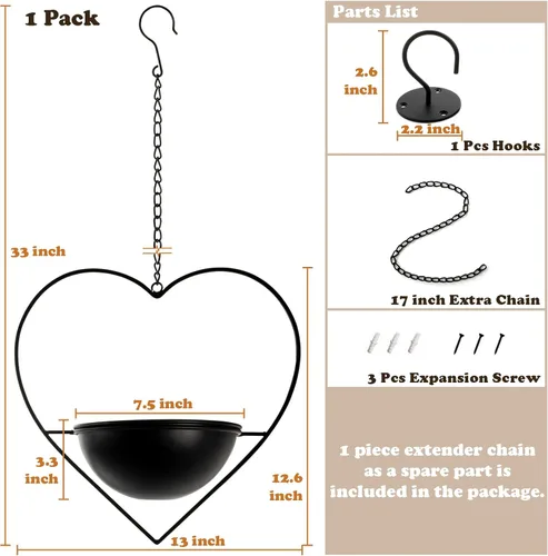 Miniatura 6 de Hajia 1 paquete de soporte para plantas colgantes con forma de corazón con maceta desmontable de 19 cm, maceta colgante moderna de metal negro