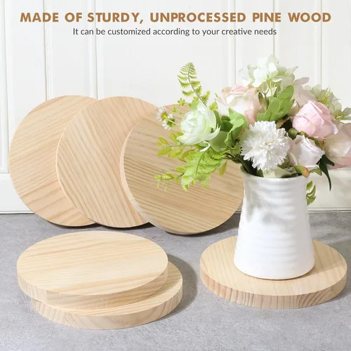 Miniatura 9 de Paquete de 4 placas redondas de madera de 8 pulgadas, placa circular de madera sin terminar de 3/4 pulgadas de grosor, base de posavasos de madera