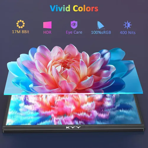 Miniatura 3 de KYY Monitor portátil 4K para laptop, extensor de pantalla de computadora de 15.6 pulgadas, UHD 3840 x 2160, 100% sRGB, 400 nits, monitor de viaje
