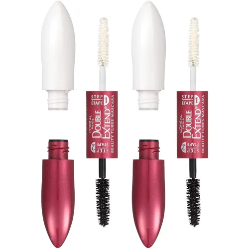 Miniatura 9 de L'Oreal Paris Máscara de pestañas de doble extensión con tubo, máscara de alargamiento de 2 pasos, a prueba de manchas, negro