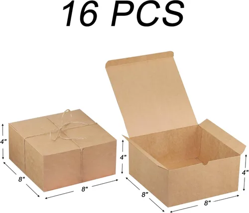 Miniatura 2 de Xxcxpark 16 cajas de regalo de papel kraft marrón de 8 x 8 x 4 pulgadas, caja decorativa de regalo de papel kraft con tapa para manualidades, cubos