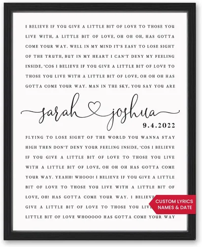 Miniatura 9 de Letras de canciones personalizadas para pared, regalo de boda de aniversario personalizado para parejas, póster de letras de boda, regalo de primera