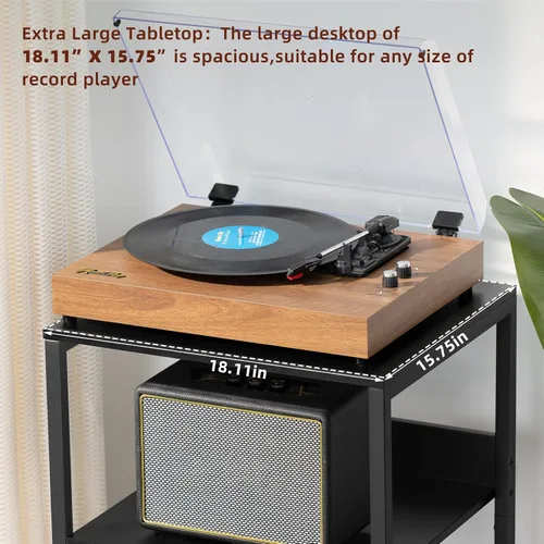 Miniatura 7 de LELELINKY - Soporte grande para tocadiscos negro de 18" de ancho, mesa auxiliar de 3 niveles con almacenamiento para vinilos hasta 130 álbumes
