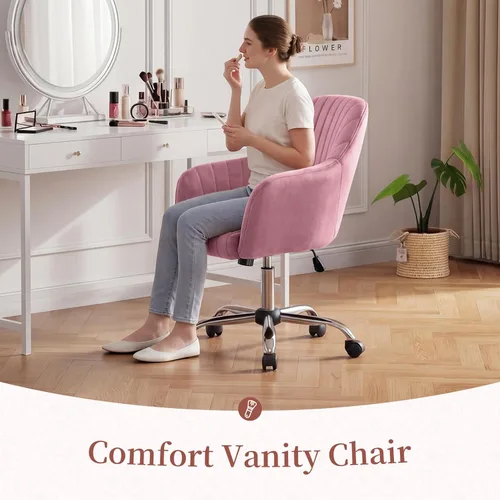 Miniatura 4 de Warmiehomy Silla de Escritorio de Terciopelo para Oficina en Casa, Silla de Trabajo Giratoria Ajustable Moderna, Sillas de Tocador para Mujeres