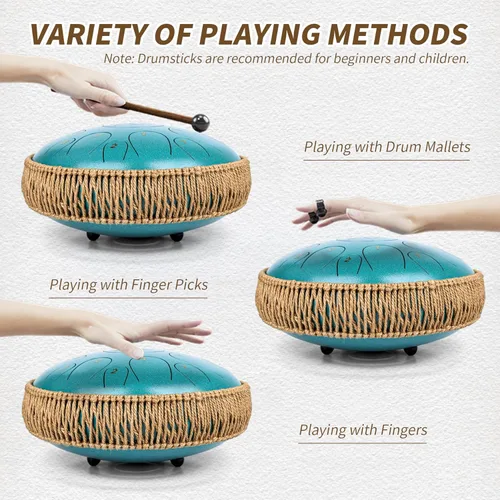 Miniatura 5 de Tambor de lengua de acero - 12 pulgadas 15 notas, tambores de lengua para niños y adultos, handpan de acero con mazos de tambor, hang drum con libro