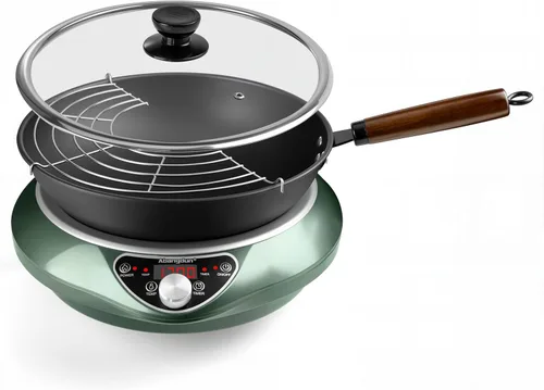 Placa de Inducción para Wok de 1700W con Wok de Acero al Carbono Nitrurado de 13.4", Fondo Redondo y Compatible con Sartén Plana, Juego de Wok