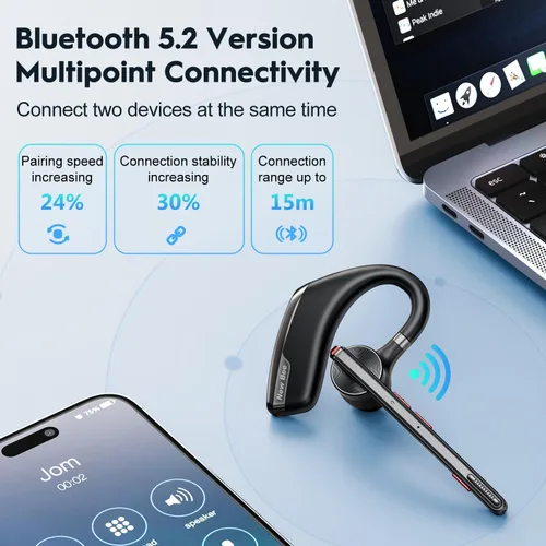 Miniatura 4 de New Bee Auriculares Bluetooth, auricular Bluetooth inalámbrico para teléfono celular con estuche de carga de 500 mAh, 80 horas de reproducción V5.2