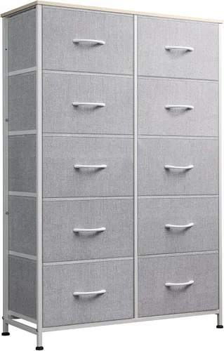 Miniatura 13 de WLIVE Cómoda de Tela para Dormitorio con 10 Cajones, Cómoda Alta con Cajones, Cómodas Blancas Muebles de Dormitorio, Unidad Organizadora de Blanco