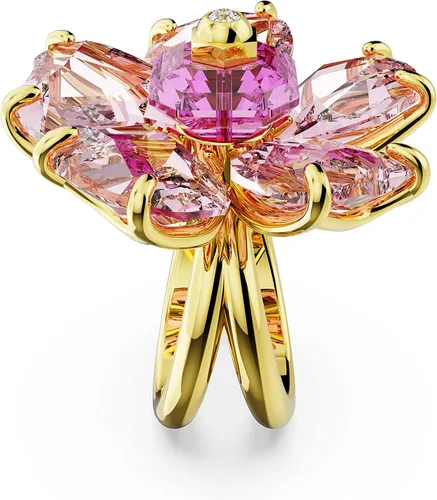 Miniatura 3 de SWAROVSKI Florere - Anillo de cóctel con diseño de flores con cristales rosados en una banda doble con acabado dorado