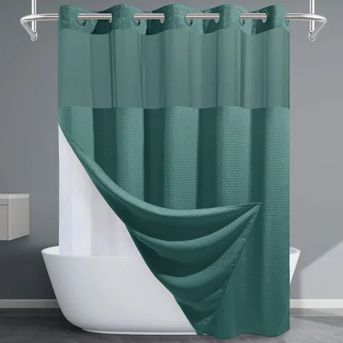 Miniatura 28 de EUTXL Cortina de ducha beige sin gancho con forro a presión, cortinas de ducha de tejido gofre de 230 GSM para baño, 54 pulgadas de ancho x 80