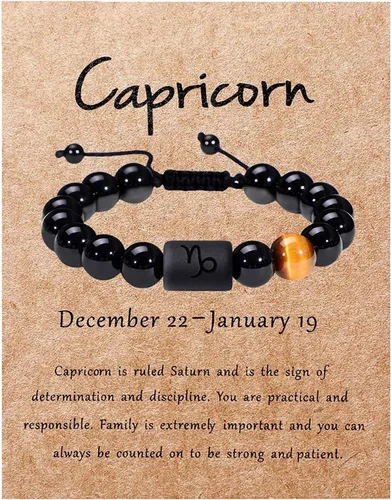Miniatura 8 de SUMMER LOVE Father's Day Gifts Zodiac Bracelet for Men Women 10mm Natural Black Onyx Stone Star Sign Constellation Beaded Protection Bracelet