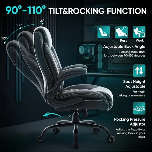 Miniatura 4 de Silla de oficina grande y alta de 600 libras, escritorio ejecutivo ergonómico resistente con reposabrazos ajustables, asiento ancho, tela de piel