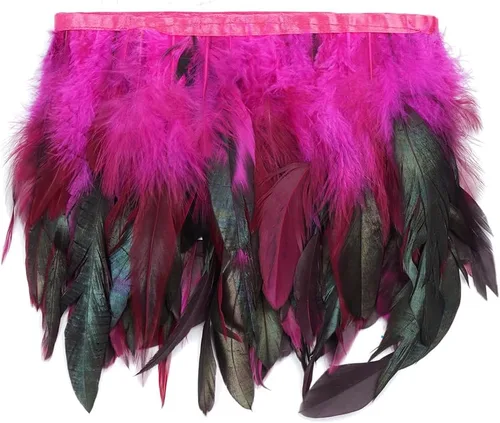 Miniatura 11 de Shekyeon Borde de flecos de plumas de gallo de 2 yardas para decoración de disfraces (negro)