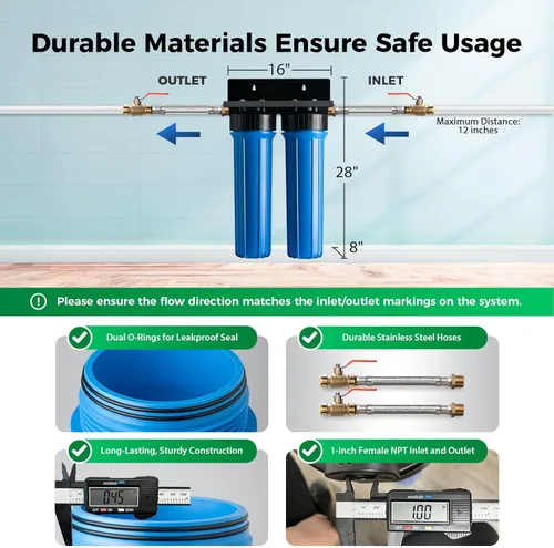 Miniatura 5 de iSpring WGB22B+AHPF12MNPT16X2 Sistema de filtro de agua de 2 etapas para toda la casa, reduce el cloro, sistema de filtración de agua de sedimentos