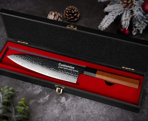 Miniatura 13 de FAMCÜTE Cuchillo japonés de 8 pulgadas, forjado a mano de 5 capas de alto carbono 9CR18MOV de acero con mango de palisandro, cuchillo de cocina