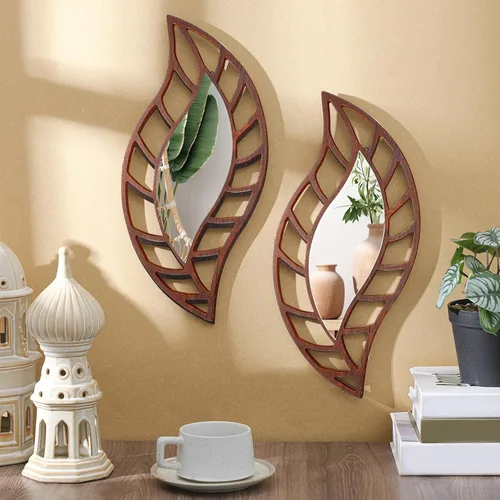 Miniatura 8 de Roowest 2 piezas espejo decorativo decoración de pared hoja lágrima espejo montado en pared decoraciones para sala de estar dormitorio baño tocador