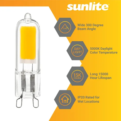 Miniatura 4 de Sunlite Bombilla LED G9 con base de dos pines, 2 vatios (equivalente a halógeno de 25 W), 200 lúmenes, no regulable, luz diurna de 5000 K, paquete