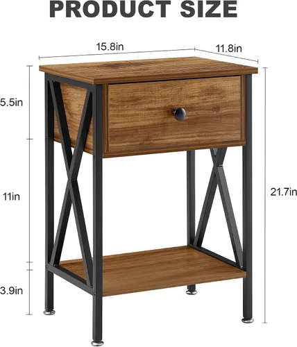 Miniatura 3 de VECELO - Juego de 2 mesitas de noche, mesas de noche modernas, mesitas auxiliares con cajón y estante de almacenamiento para sala de estar o Marrón