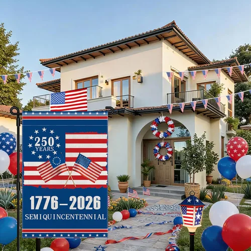 Miniatura 4 de Bandera de jardín del 250 aniversario de Estados Unidos, bandera americana 1776-2026 del 250 aniversario, bandera conmemorativa patriótica de doble