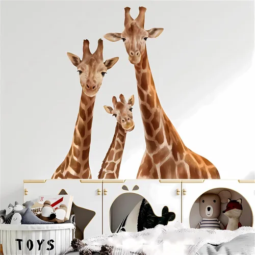 Miniatura 2 de Calcomanías de pared de jirafa manchada, calcomanías de pared de animales salvajes de dibujos animados de sacinora removibles para niños, bebés