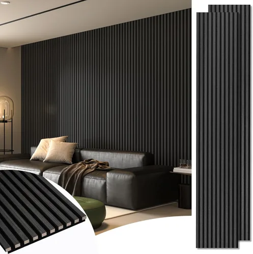 Miniatura 24 de Art3d Paquete de 2 paneles acústicos de madera de 108" x 12" para pared, paneles de listones de madera insonorizados para pared y techo, paneles
