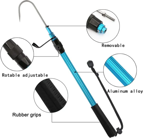 Miniatura 3 de Sanlike - Gaff telescópico para pesca con lanza de acero inoxidable, aparejo de pesca marina, mango suave de aleación de aluminio para herramienta