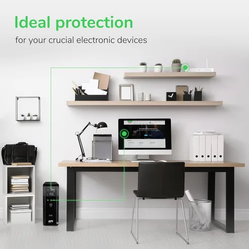Miniatura 7 de APC Back-UPS Pro Sine Wave UPS, 1500VA/900W, compatible con PFC activo, AVR, LCD, 10 tomacorrientes, puerto de carga USB-C BR1500MS2 Fuente