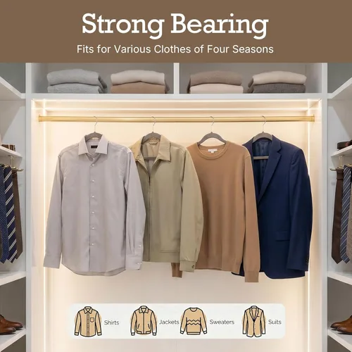 Miniatura 7 de HOUSE DAY Paquete de 60 perchas de terciopelo color taupe, perchas de fieltro antideslizantes para ropa de uso pesado para abrigo, perchas delgadas