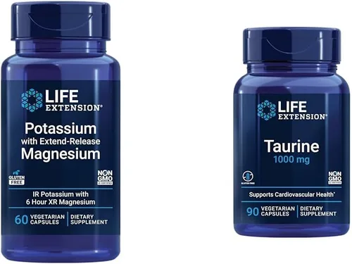 Life Extension Paquete de cápsulas de salud cardíaca de potasio y magnesio con taurina 1000 mg de longevidad y suplementos de ejercicio