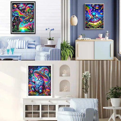 Miniatura 3 de EIBEILI Kits de Arte de Diamantes para Adultos - Paquete de 3 Hippie Hippy Alienígena, Arcoíris Estrellado, Kits de Pintura de Diamantes de Gnomo
