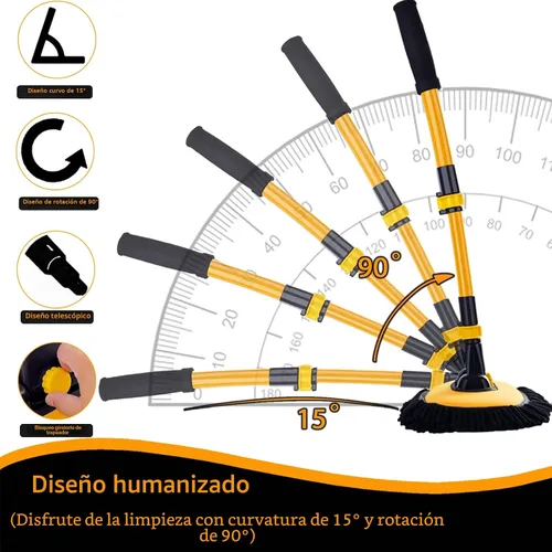 Miniatura 5 de Cepillo de Limpieza Curvo de 15° para Automóvil con Mango Telescópico Barra Larga de Aleación de Aluminio de 43" Trapeador de Lavado Para Lavar