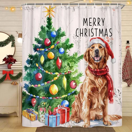 Miniatura 9 de JAWO Cortina de ducha de muñeco de nieve de Navidad para decoración de baño, cortina de baño de tela con ganchos, 36 x 70 pulgadas