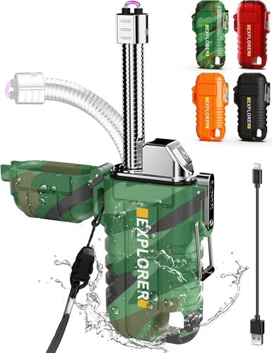 Miniatura 20 de Encendedor de antorcha, butano recargable, resistente al viento, gas para exteriores con llama de chorro ajustable, para chimenea, fuegos Camouflaje