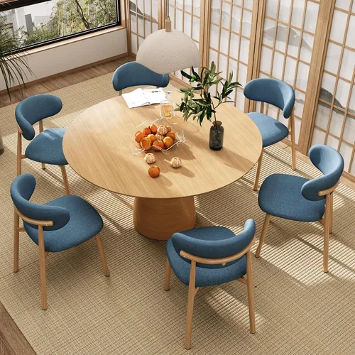 Miniatura 9 de Juego de 2 sillas de comedor para cocina, tapizadas, modernas, de cuero, original/beige