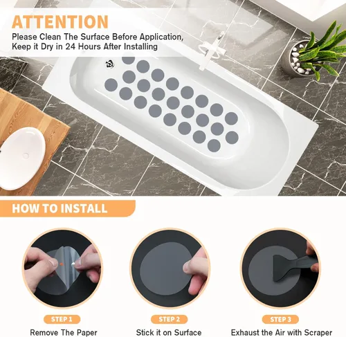 Miniatura 3 de Calcomanías antideslizantes para bañera, 24 calcomanías de ducha para tinas de baño seguras, calcomanías antideslizantes para bañera y rascador