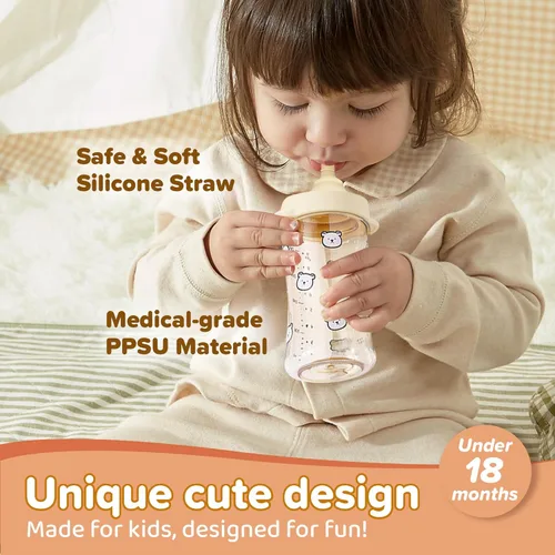 Miniatura 3 de Vaso para sorber prémium a prueba de derrames para bebés y niños pequeños menores de 18 meses, 9 onzas, PPSU, sin BPA, popote suave 01. Vainilla